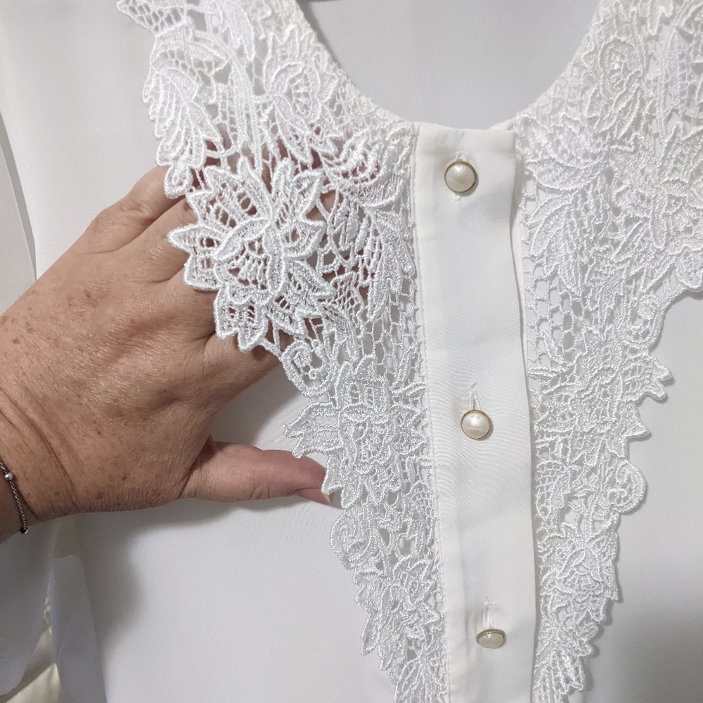 Vintage white lace short-sleeve blouse, from The Bay.